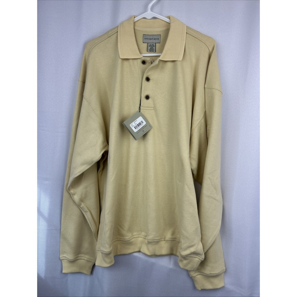 Cutter & Buck Men's Long Sleeve Polo 100% Cotton Preppy Dad Golf Yellow NWT XL